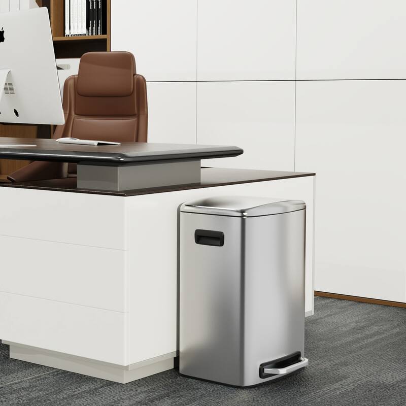 Stainless Steel 13-Gallon Kitchen Trash Can with Foot Pedal and Soft Close Lid