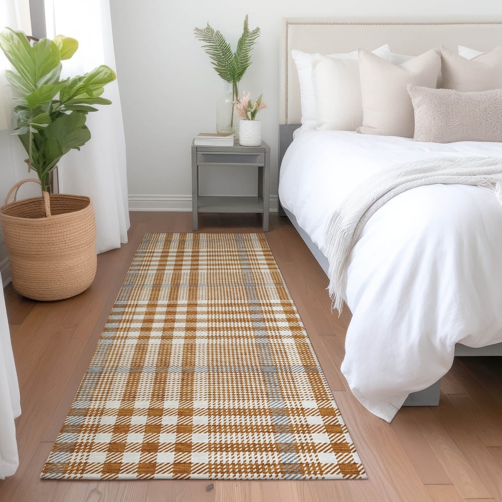 Machine Washable Indoor/ Outdoor Plaid Chantille Rug