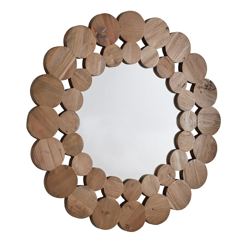 Joshua Natural Finish Reclaimed Wood Round Wall Mirror by iNSPIRE Q Artisan