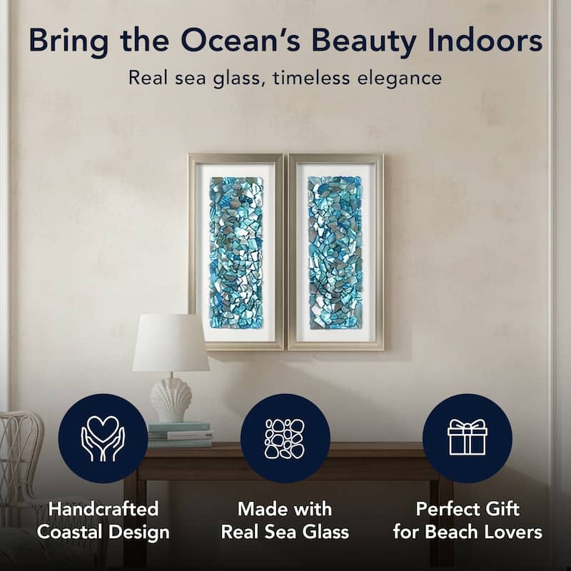 American Art Decor 2-Piece Coastal Seashell & Sea Glass Shadowbox Framed Wall Art Set