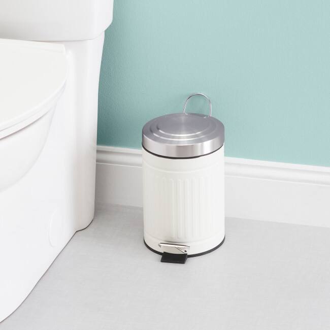 3 LT Embossed Ivory Step on Steel Waste Bin with Carrying Handle