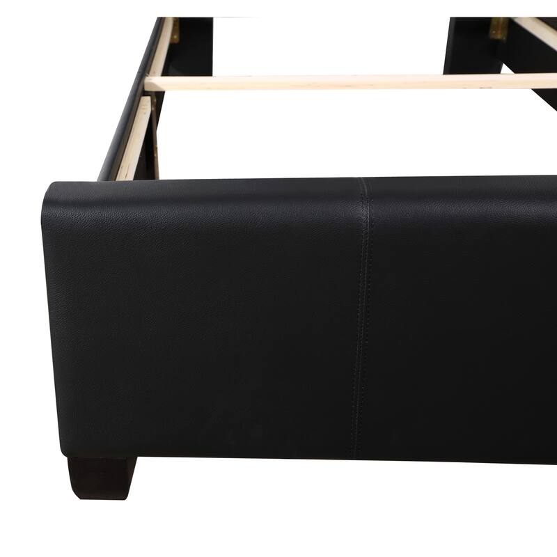 Twin Bed with Padded Headboard - Rustic Black Faux Leather Frame, Boxspring Needed, 41x83x48