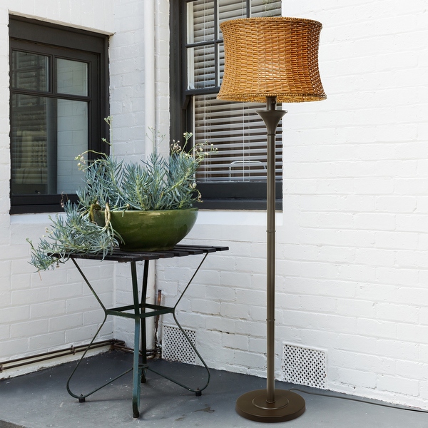 Havenside Home Pocologan 59.5 Inch Outdoor and Indoor Basket Weave Floor Lamp 16.25 L x 16.25 W x 59.5 H Tan