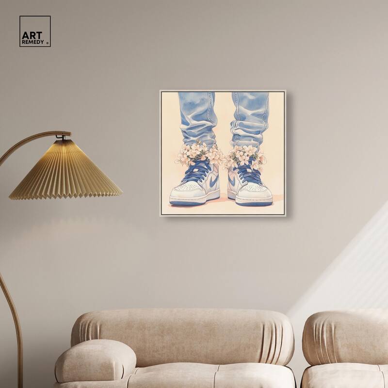 Gentle Blue Sneakers and Flowers Canvas by Art Remedy