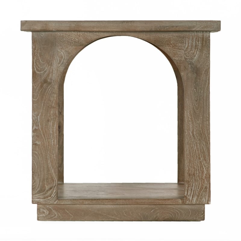 HomeRoots 24" Brown Distressed Solid Wood Square Floor Shelf End Table - 23 in. x 23.5 in. x 23 in.