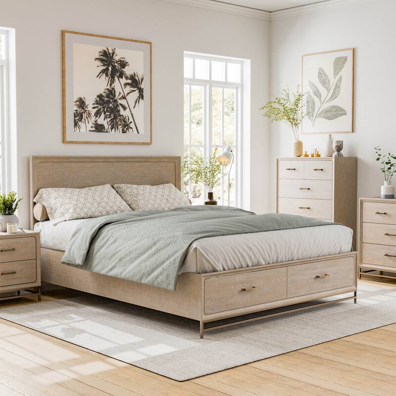 Furniture of America Drayden Transitional Solid Wood Platform Bed Frame with Footboard Drawers - King