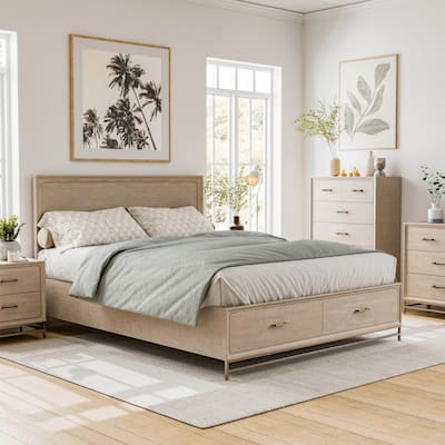 Furniture of America Drayden Transitional Solid Wood Platform Bed Frame with Footboard Drawers