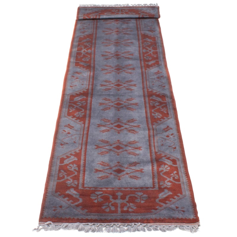 ECARPETGALLERY Hand-knotted Color Transition Dark Grey Wool Rug - 3'5 x 16'1
