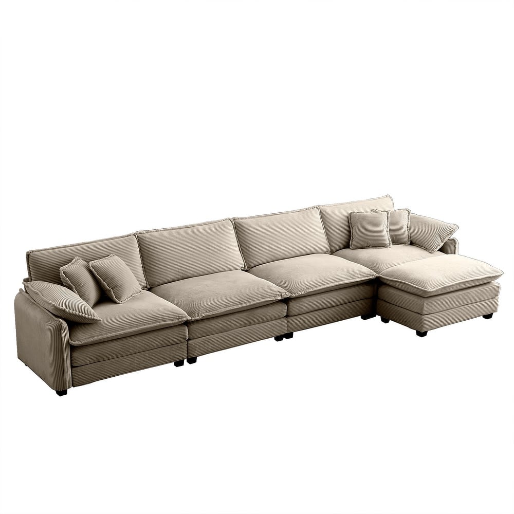 4 Seater Modular Sectional Sofa Set with Ottoman and Pillows