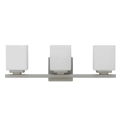 Jordan 3-Light Vanity Light in Satin Nickel Finish with Frosted White Glass Shades - 20.9 x 7 x 5.3