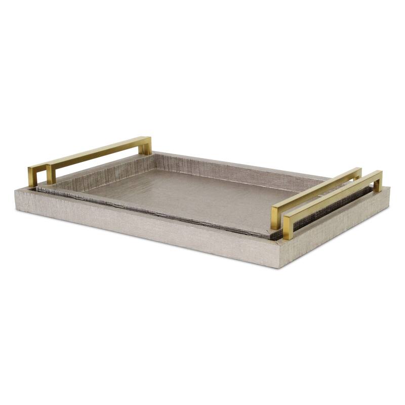 HomeRoots Set of Two Taupe Wood Geometric Handmade Serving Trays With Handles