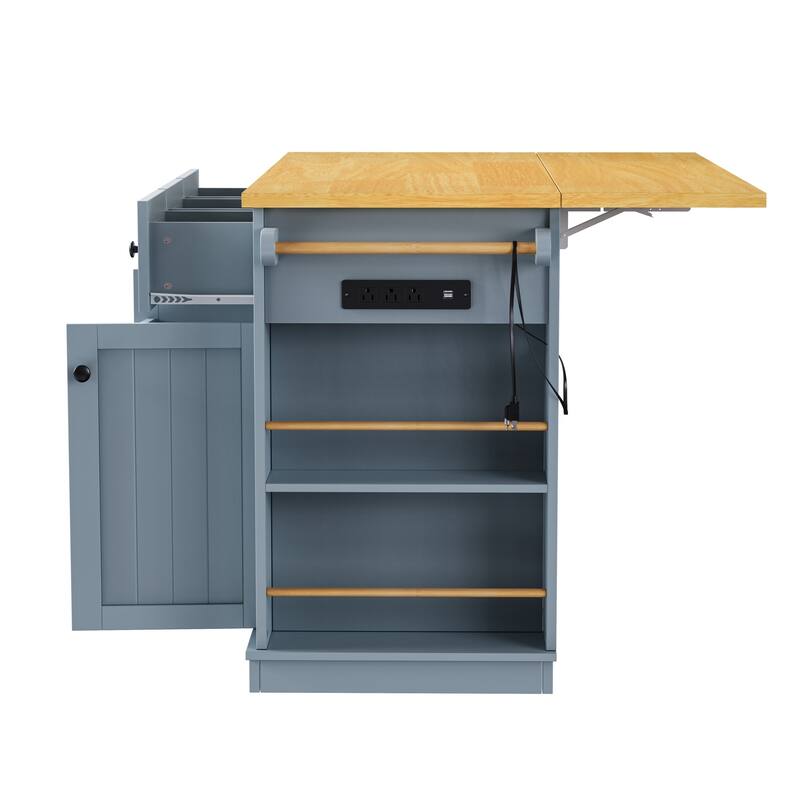 53″ Kitchen Island Cart with Power Outlet and Two Bar Stools