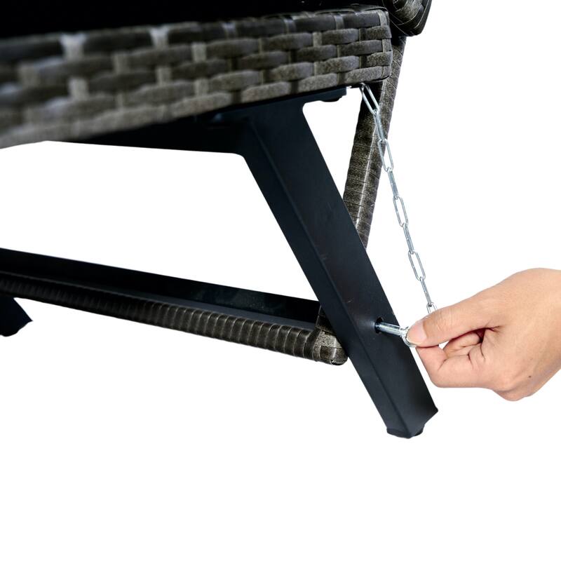 Grey Wicker Foldable Bench Patio Backyard Conversation Set