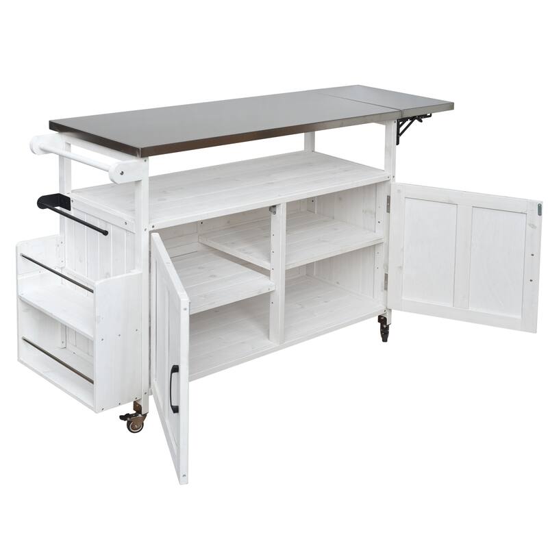 Portable Foldable Outdoor Kitchen Cart with Storage Cabinet and Lockable Wheels