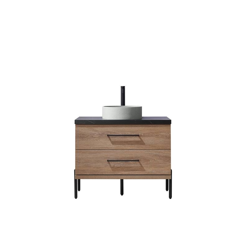 Miseno MV-NM-705136C Trento 36" Free Standing Single Basin Vanity Set - North American Oak / Black - Oak Finish