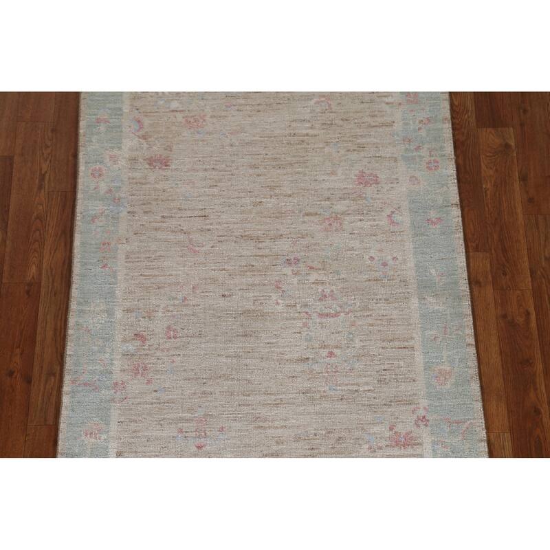 Vegetable Dye Art Deco Oriental Wool Runner Rug Hand-knotted Carpet - 2'10" x 11'7"