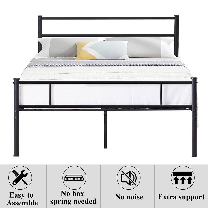 Metal Platform Bed Frame with Headboard and Footboard, Black-Twin/Full/Queen Size Bed