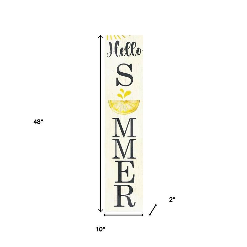 HomeRoots 48" White And Yellow Solid Wood Hello Summer Porch Sign