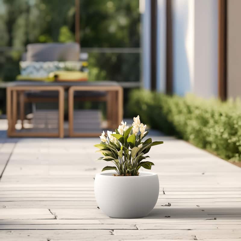 Tall Concrete Round Plant Pots / Large Indoor and Outdoor flower Planters - 11.5 Inch x 8 Inch - Crisp White
