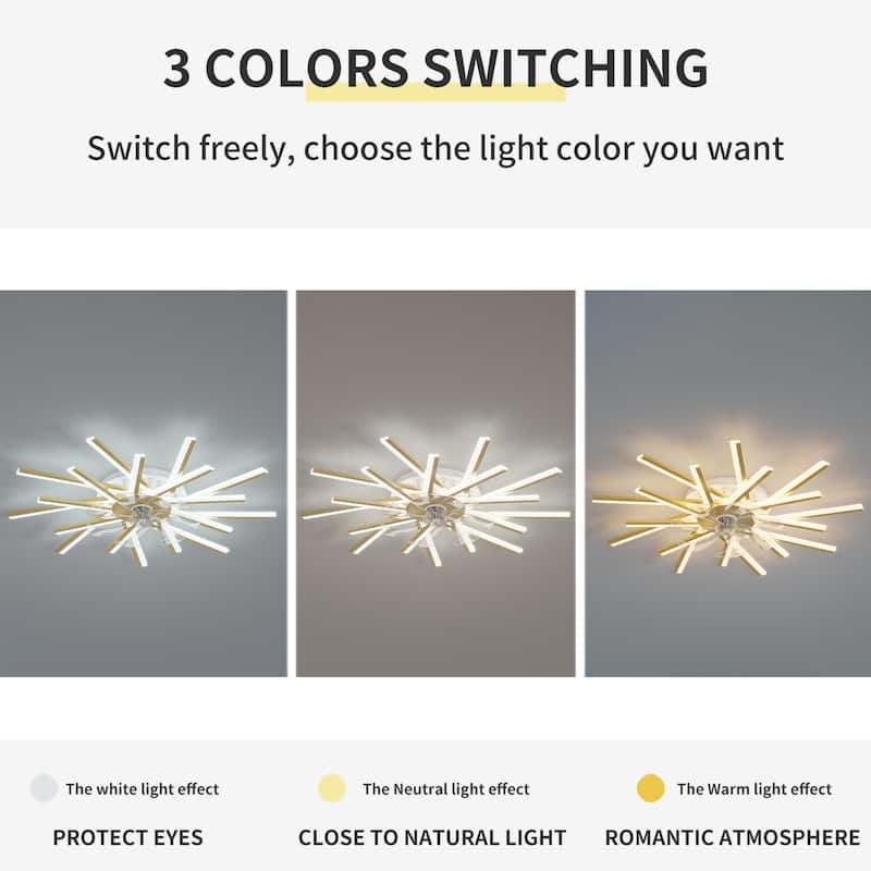 Cusp Barn 36in. Gold LED Smart Ceiling Fan with Light, 3-Color Tone 6-Speed Reversible Ceiling Fan Light with Remote Control