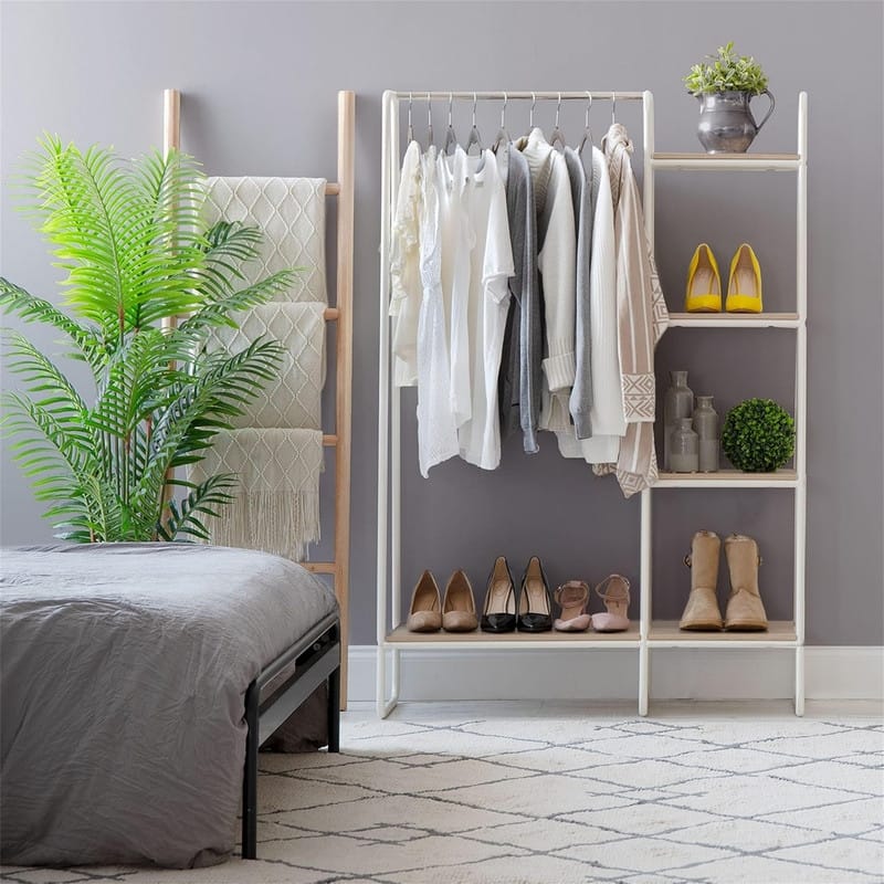 Metal Garment Rack with Wood Shelves - 15.75"D x 39.8"W x 59.45"H