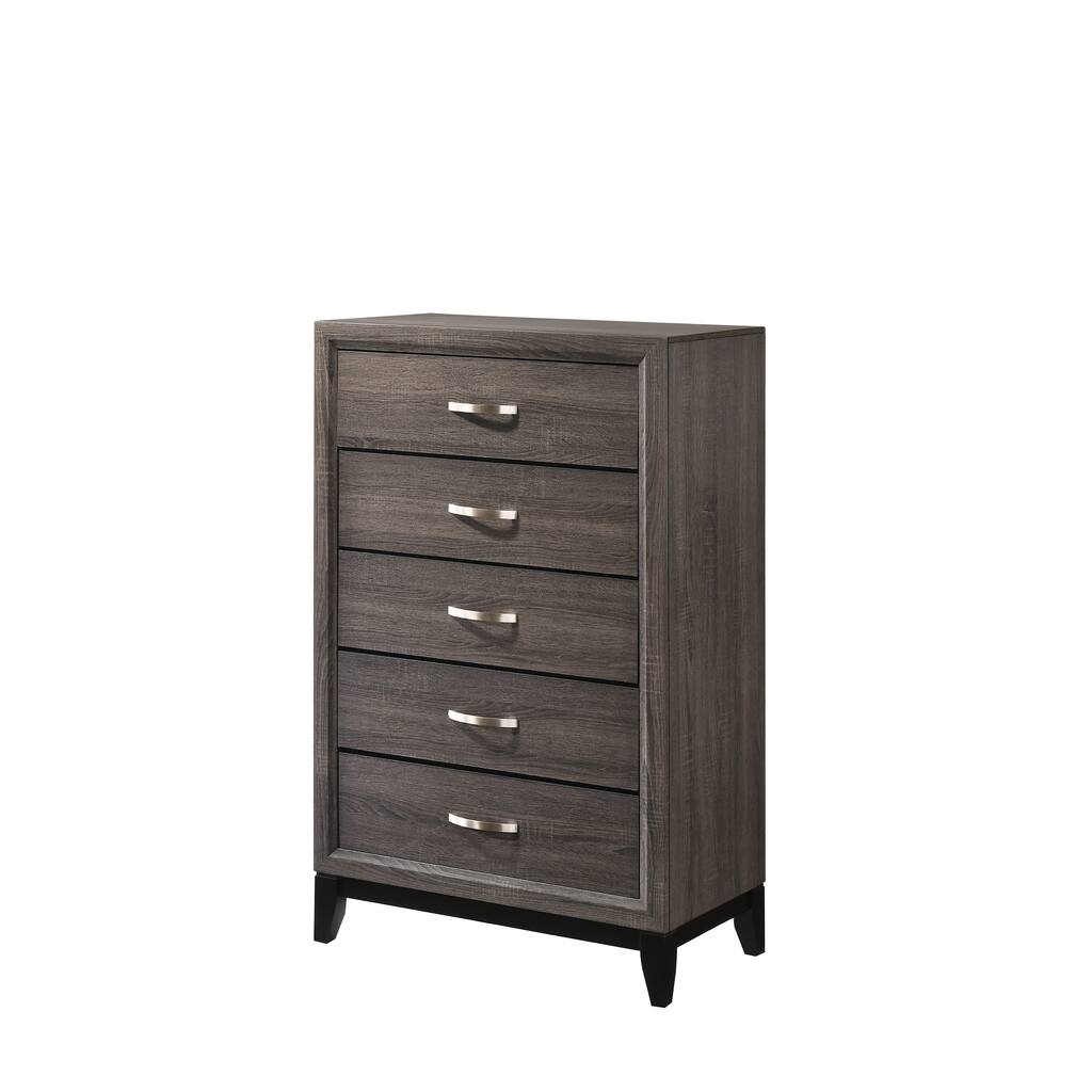 Contemporary 5-Drawer Tall Chest in Gray Finish, Stylish Bedroom Add