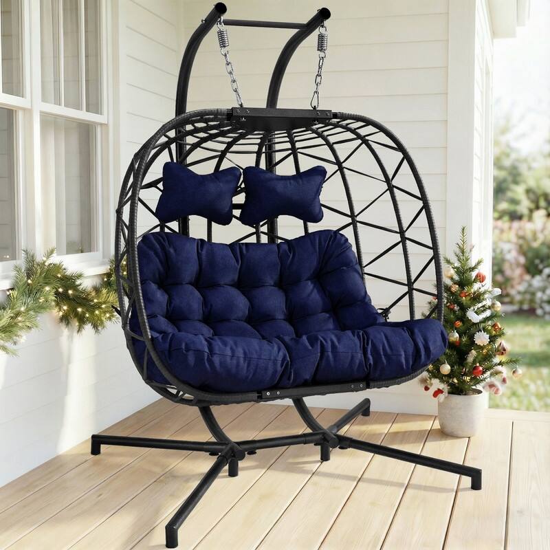 Oversized Outdoor Double Hanging Egg Chair with Cushions, 700 lbs Capacity Swing Chair for Indoor or Patio
