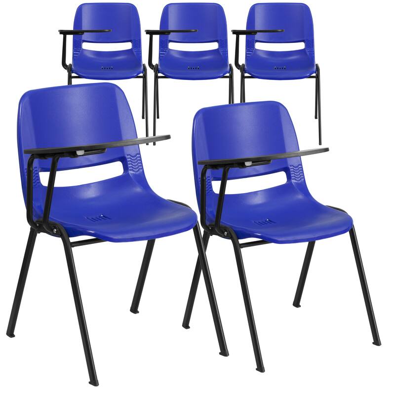 5 Pack Ergonomic Shell Chair with Right Handed Flip-Up Tablet Arm - Blue