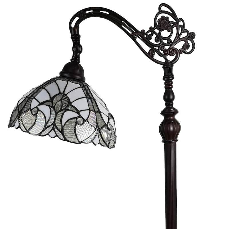 Brown Metal Traditional Floor Lamp with White Stained Glass Shade - 11” x 11” x 62” (D x W x H)