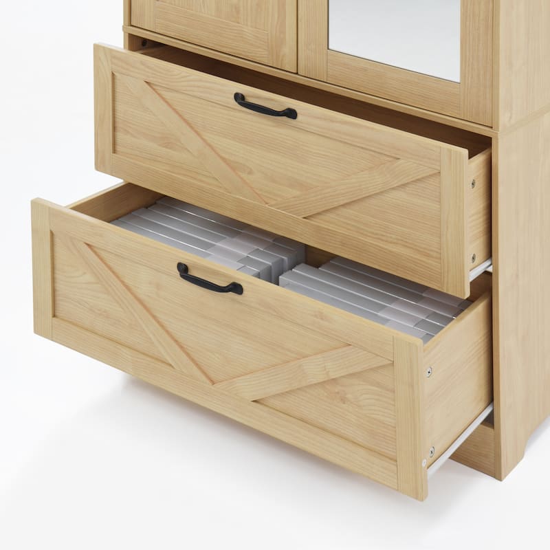 LED Wardrobe Cabinet Bedroom Tall Armoire with Mirror, Folding and Hanging Areas