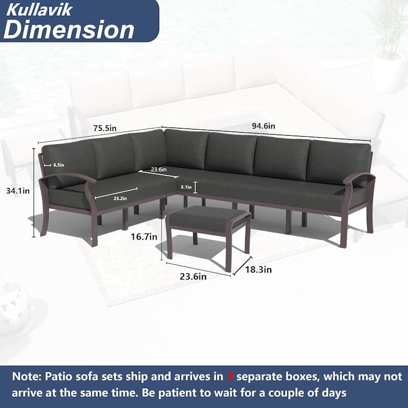Kullavik Aluminum Corner Sofa Set, Patio Outdoor Sectional Sofa Set with Armrests and Footrests