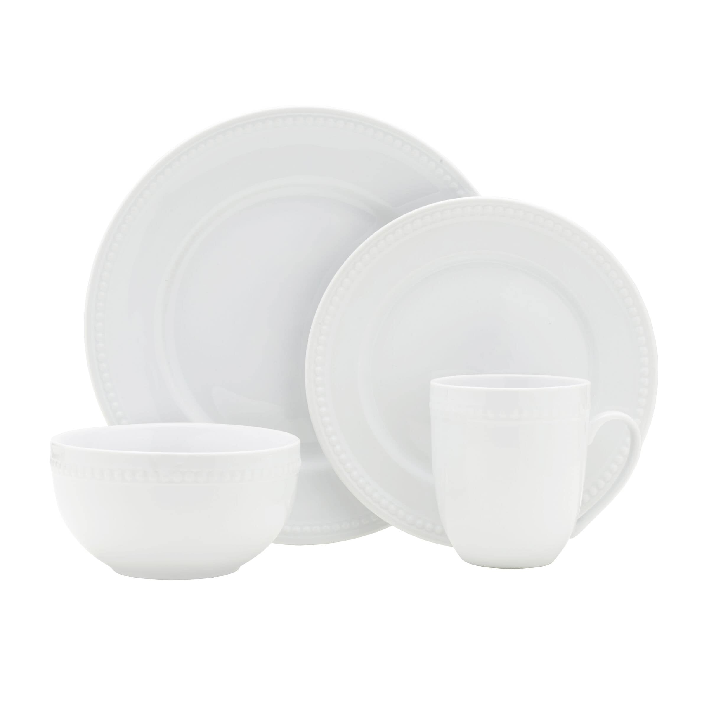 Everyday White by Fitz and Floyd Beaded 16PC Dinnerware Set