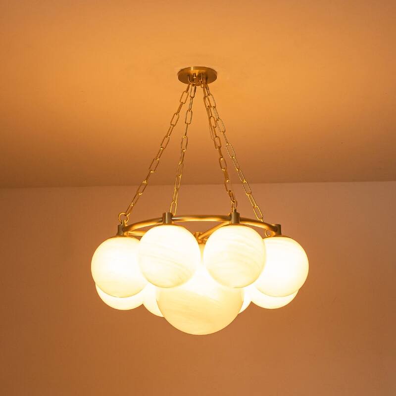 Glam 9-Light Cloud Glass Globe Bubble Round Chandelier - 28in Width