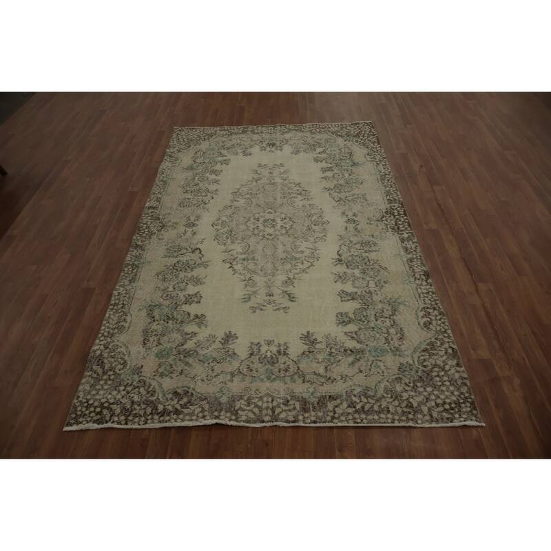 Hand Knotted Oriental 100% Wool Carpet Transitional Floral Beige & Ivories Anatolian Area Rug - 9' 5'' X 5' 9''