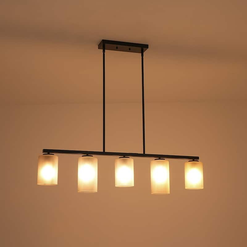 Modern Rustic 5-Light Frosted Ribbed Glass Linear Chandelier - 42.5 in