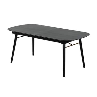 Obround Top Wooden Dining Table with Extendable Leaf, Charcoal Gray