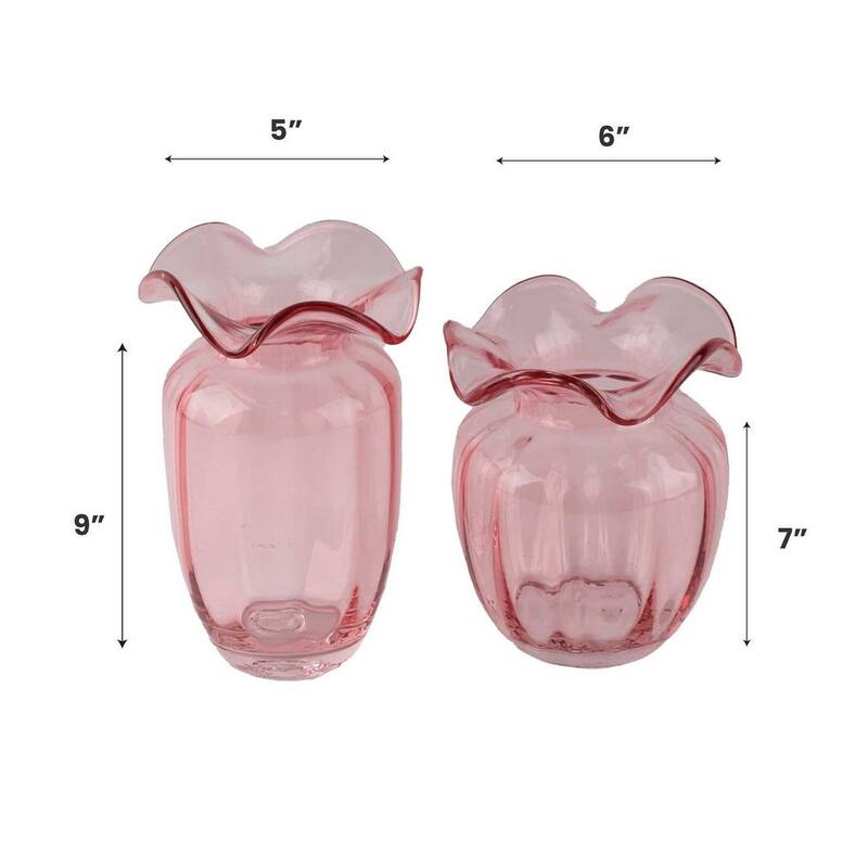 Fleurine Set of 2 Fluted Blooming Decorative Glass Flower Table Vases