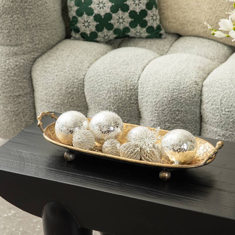 Glitzhome Set of 2 Rectangle Antique Wood Decorative Trays with Metal Handles