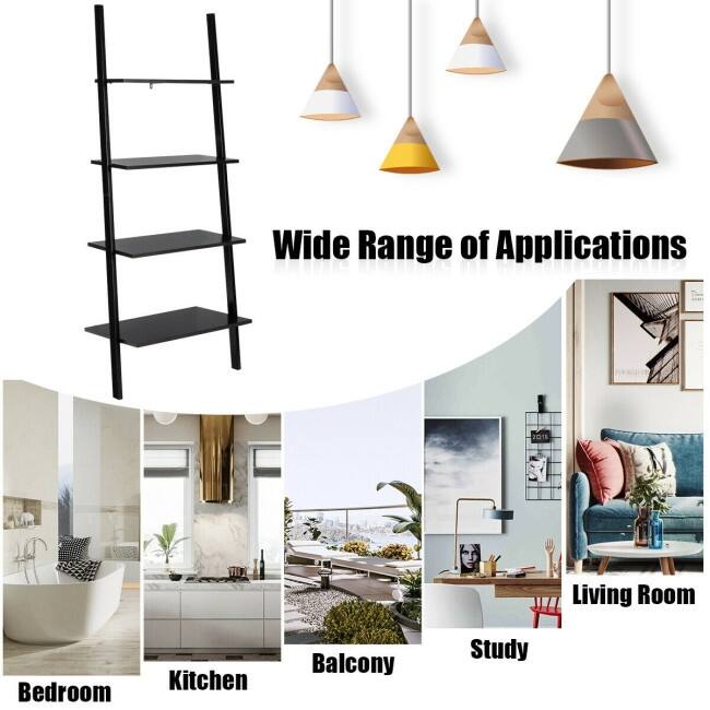 Multipurpose 4-Tier Industrial Leaning Wall Bookcase with Metal Frame - 25'' x 14'' x 60'' (L x W x H)