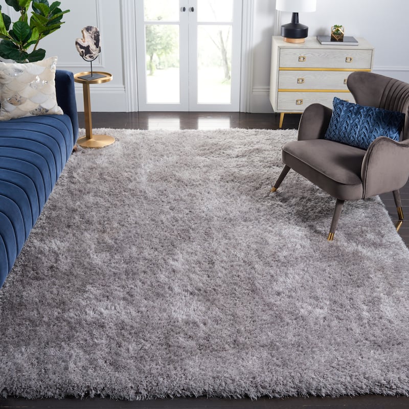 SAFAVIEH Bahija Rudina Luxe Shaggy 3 inch-thick Area Rug - 8' Square - Grey