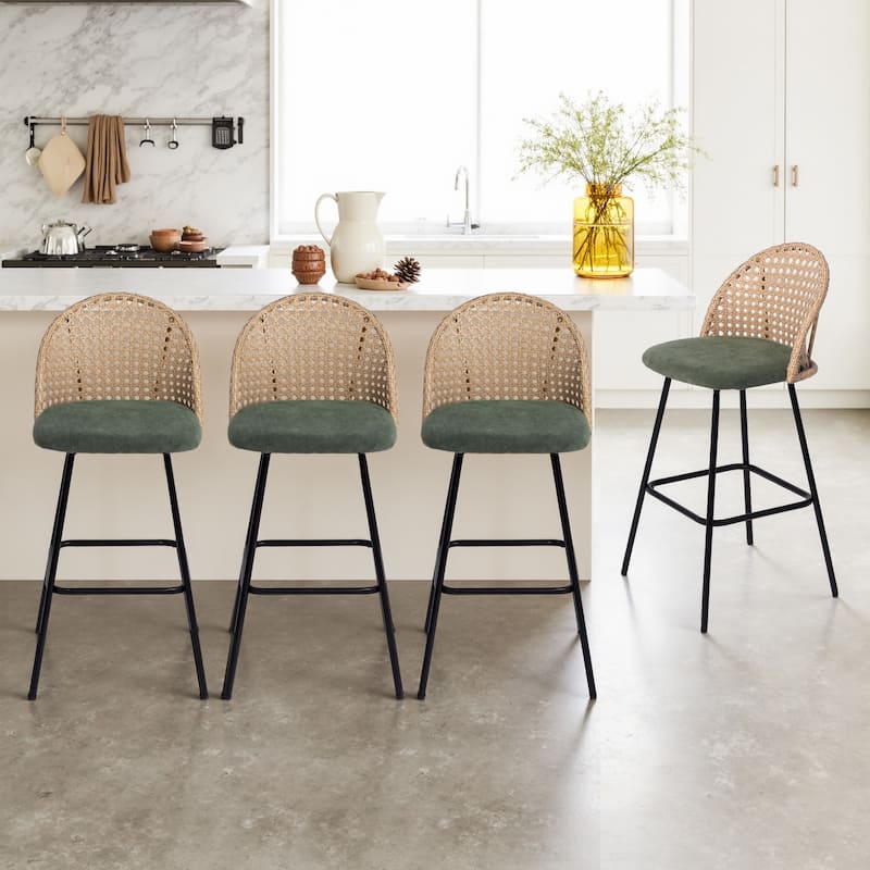 29" Upholstered Swivel Bar Stools with Rattan Back