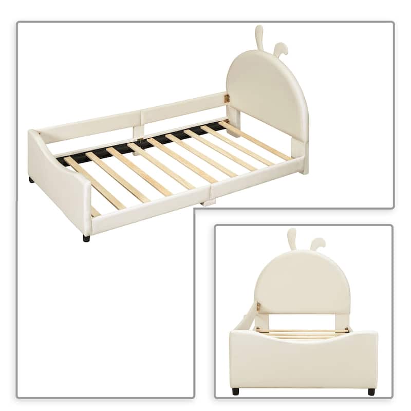 Stylish Lovely Twin Size Velvet Upholstered Platform Bed Frame with Unique Decorated Headboard