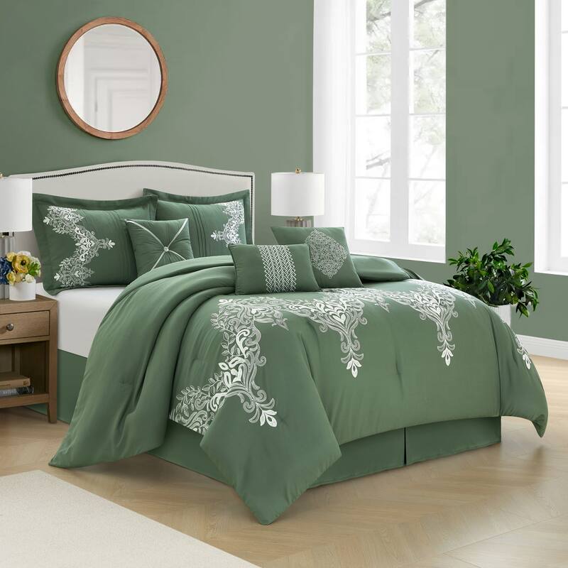 Nanshing Lacy 7 Piece Damask Embroidery Comforter Set
