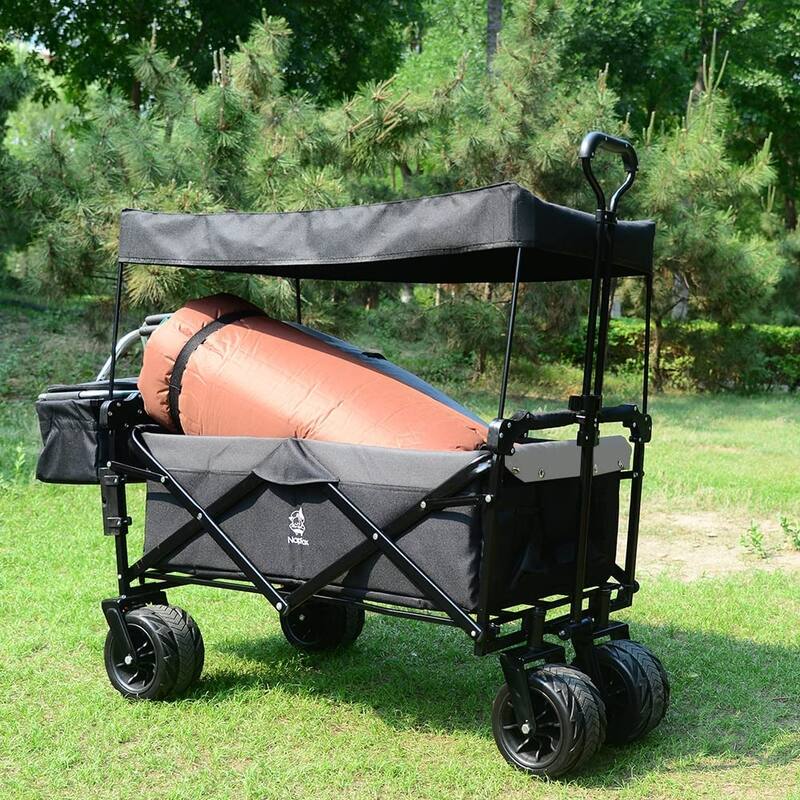 Deluxe 144L Collapsible Wagon with Removable Canopy & Cooler Bag - All-Terrain Wheels with Brake