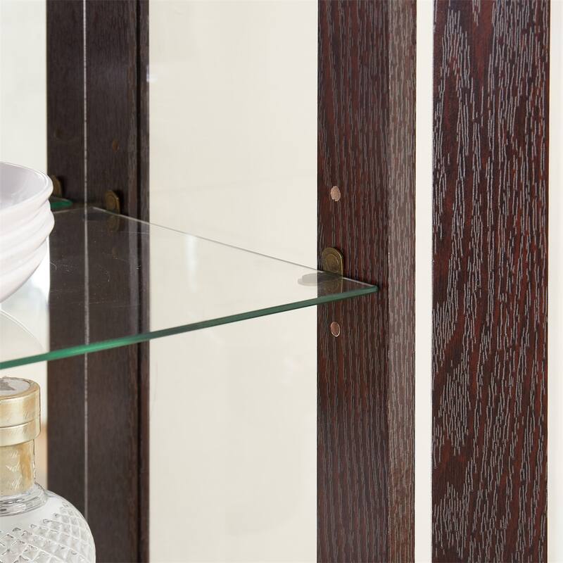 Lighted Glass Display Curio Cabinet with Door, 3 Shelves, Bulb, Drawer