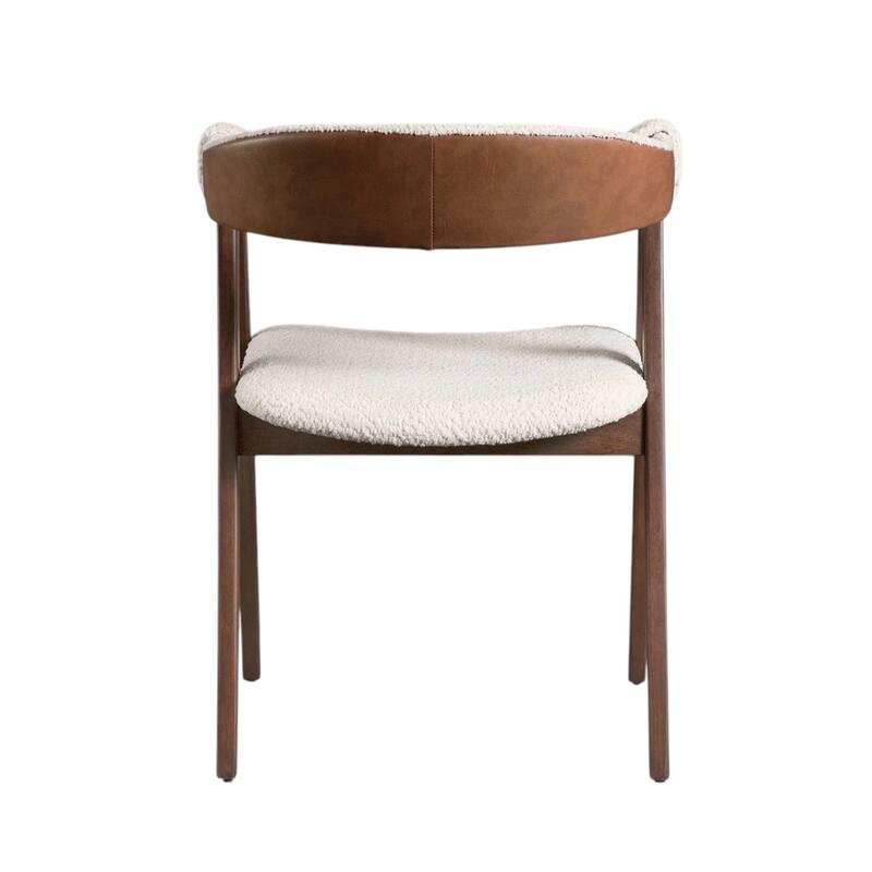 Set of 2 Boucle Upholstered Stools in Walnut and Beige