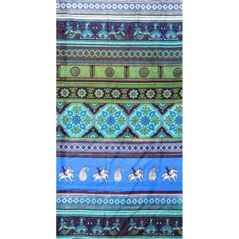 Kalamkari Print Cotton Tapestry Wall Hanging Beach Sheet Full 88x106 Blue Green - 88 x 106 inches