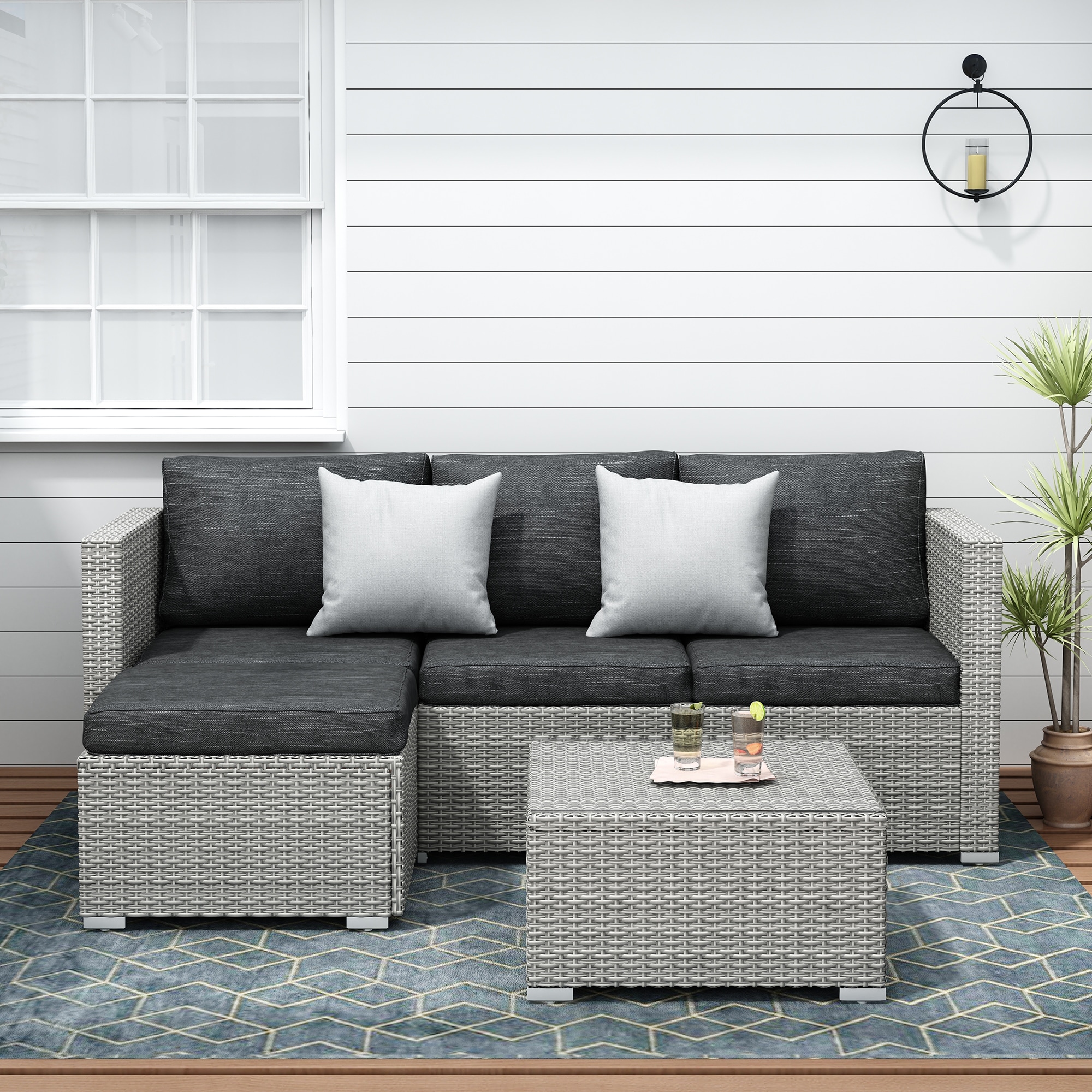 3 piece Patio Furniture Sets Resin Wicker Outdoor Sectional Sofa Chat Set Bed Bath Beyond 31721010