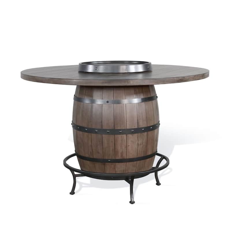 Yael Counter Height Pub Bar Table, Wine Barrel Base, Lazy Susan Top, Brown