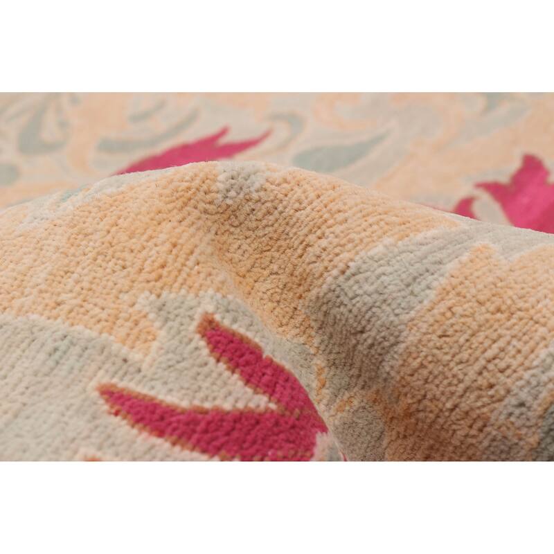 ECARPETGALLERY Hand-knotted Abstract Lahore Legacy Beige, Pink Wool Rug - 9'0 x 12'0